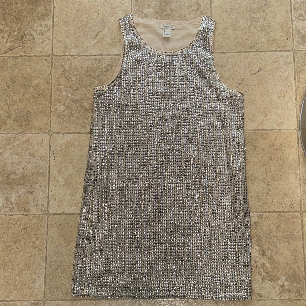 Y2K Vintage Forever 21 Gold & Silver Sequin Shift Dress Small